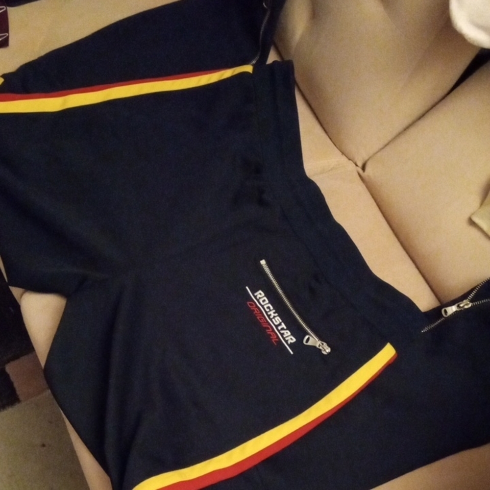 Rockstar Original Navy Track Pant Red and Yellow Side Stripe Zipper Detail XXL